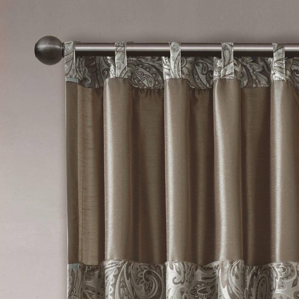Blue and Brown Faux Silk Paisley Jacquard Curtain Panels