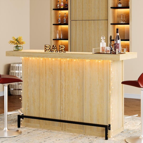 BYBLIGHT Kearsten Wooden Bar Table with 5 Muti-Bottle Complements