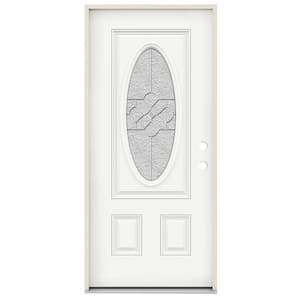 36 in. x 80 in. Left-Hand 3/4 Oval Brevard Glass Modern White Paint Fiberglass Prehung Front Door w/Rot Resistant Frame
