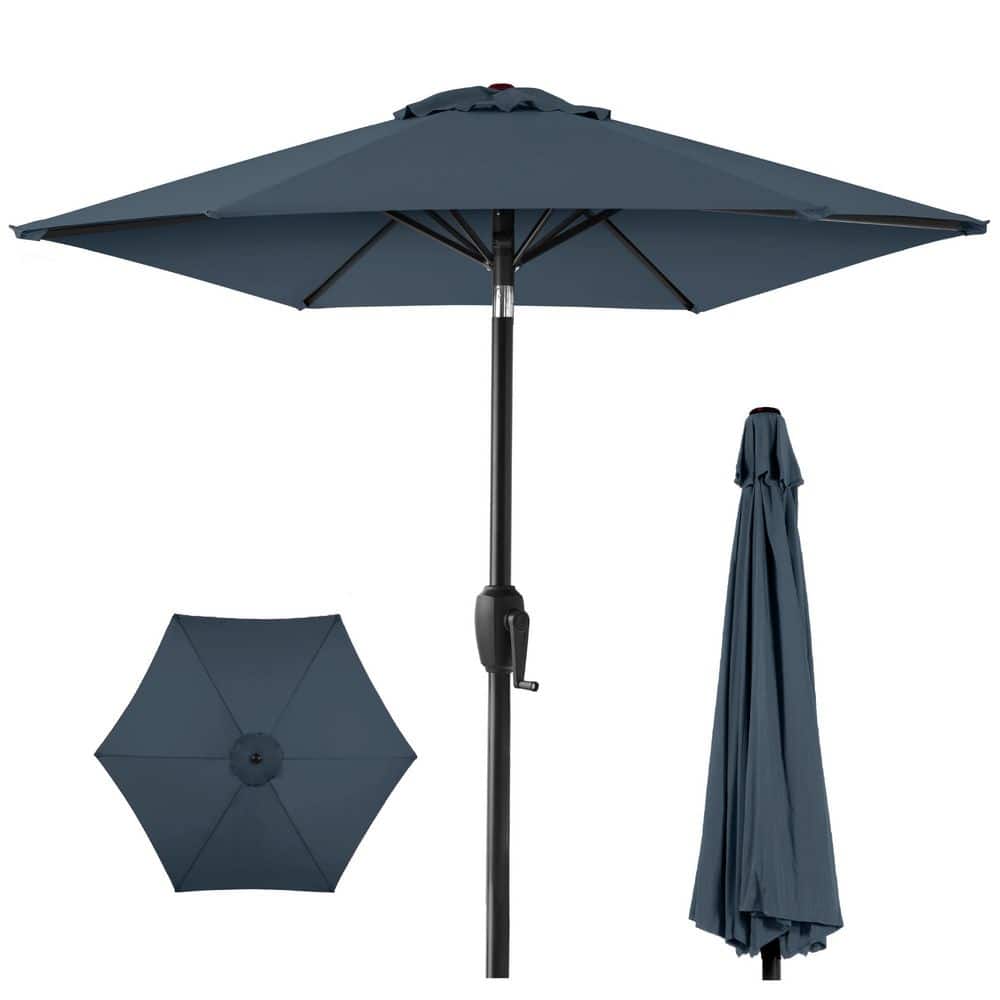 Best Choice Products 7.5 ft. Steel Outdoor Market Patio Umbrella with Tilt and Crank in Slate Blue SKY9729