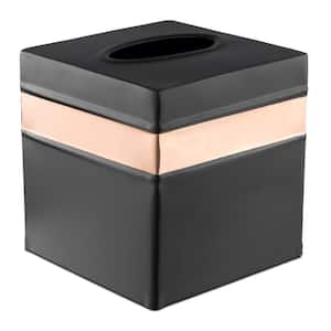 Handcrafted Metal Tissue Box Cover in Black with Copper Band