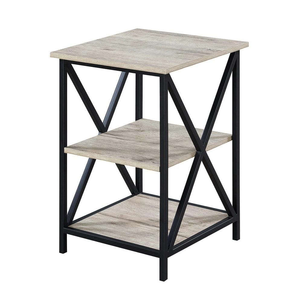 Sandstone and Black 3-Tier Wood and Metal End Table