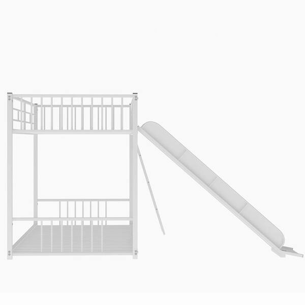 Harper & Bright Designs White Twin over Metal Bunk Bed with Slide 