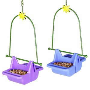 8.5 in. x 16 in. 2-Piece Hanging Basket in Blue and Purple Plastic Bird Feeder