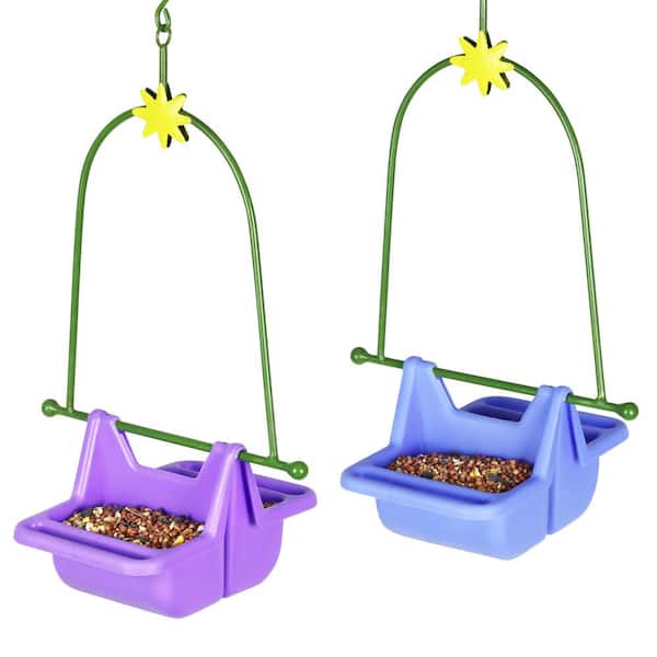 Exhart 8.5 in. x 16 in. 2-Piece Hanging Basket in Blue and Purple Plastic Bird Feeder