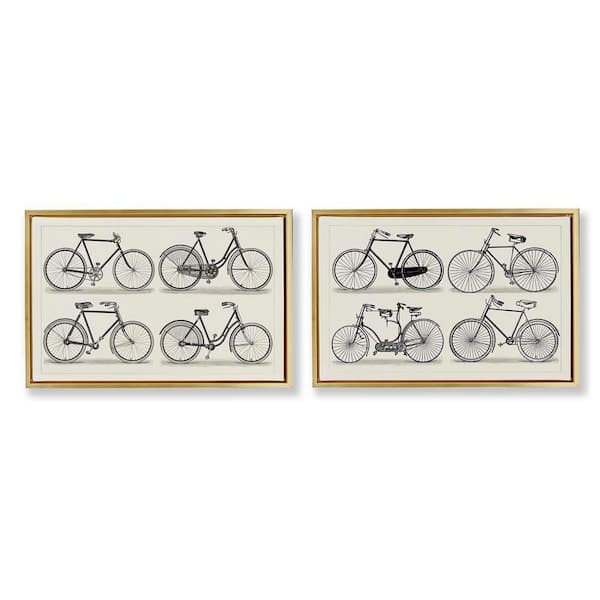 Stupell Industries Vintage Bicycle Styles by Vision Studio 2-Pieces Gold Floater Frame Typography Graphic Art Print 21 in. x 31 in.