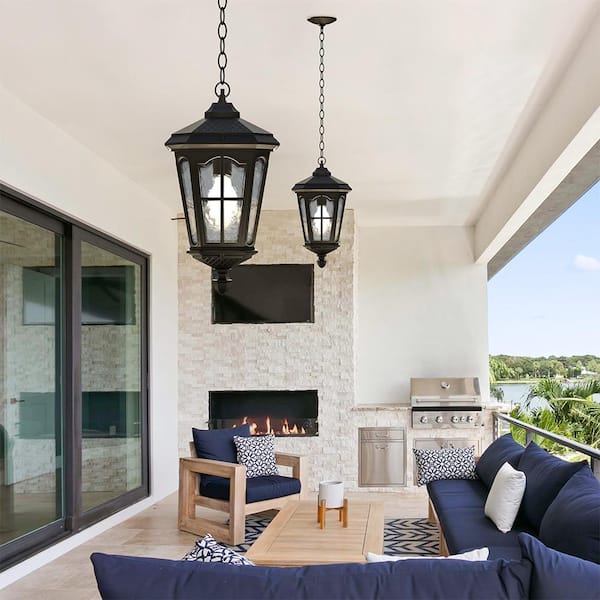 KODA Bentham 17 in. 1-Light Black LED Outdoor Hanging Pendant