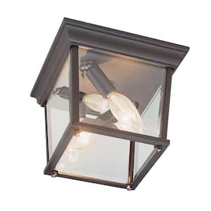 Ansel 10 in. 3-Light Rust Outdoor Flush Mount Ceiling Light Fixture with Clear Glass