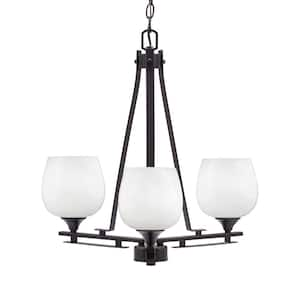 Ontario 19.5 in. 3-Light Dark Granite Geometric Chandelier for Dinning Room with White Marble Shades No Bulbs Included