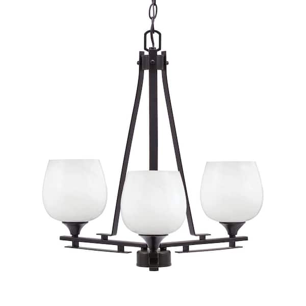 Unbranded Ontario 19.5 in. 3-Light Dark Granite Geometric Chandelier for Dinning Room with White Marble Shades No Bulbs Included