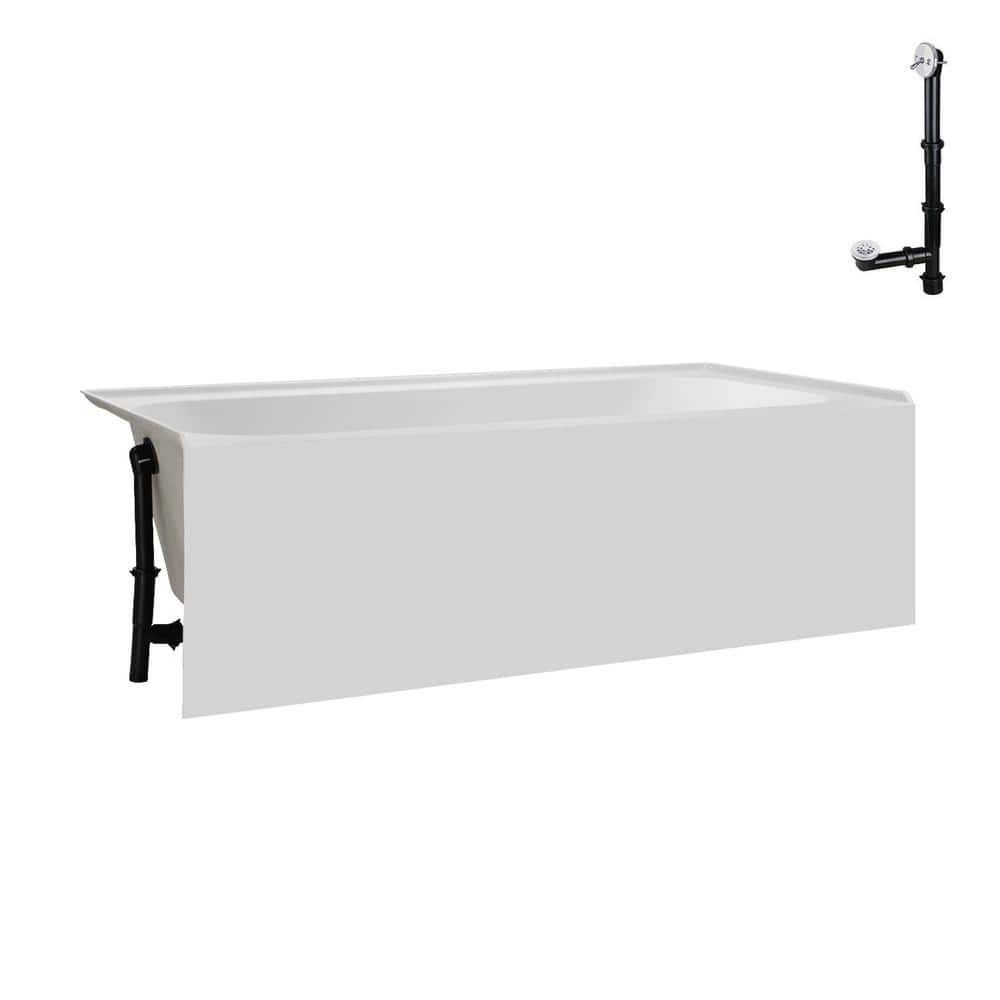 Glossy White Acrylic Rectangular Alcove Bathtub with Left-Hand Drain