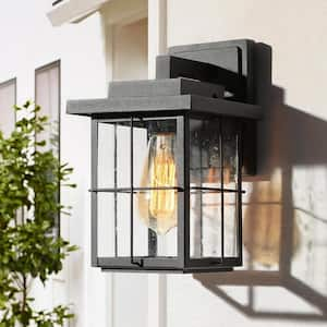 Farmhouse Outdoor Wall Light Modern Black Sconce 1-Light Exterior Porch Deck Wall Lantern with Clear Seeded Glass Shade