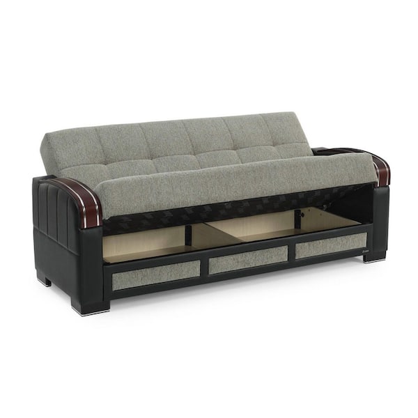 Maya Collection Convertible 87 in. Gray Chenille 3-Seater Twin Sleeper Sofa Bed with Storage