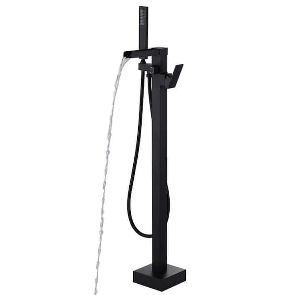 Single-Handle Claw Foot Freestanding Floor Mount Tub Faucet with Handshower in Matte Black