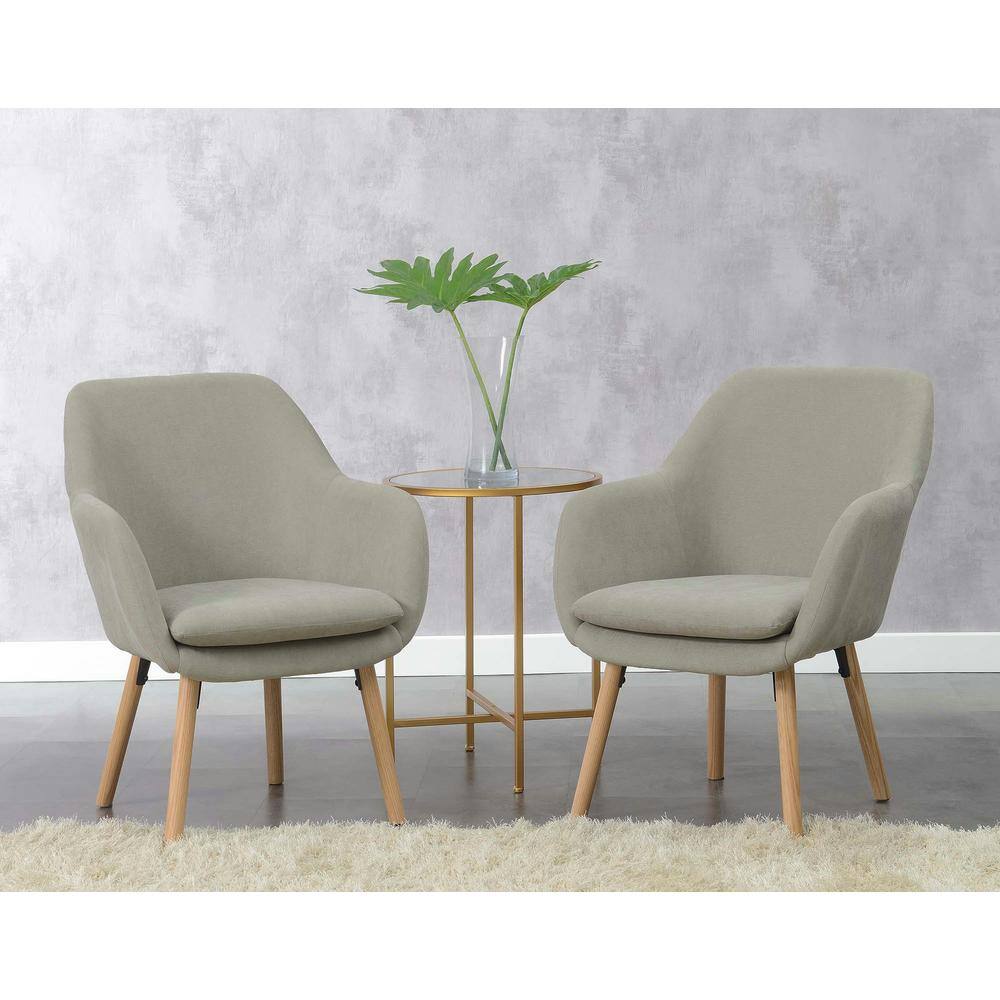 Pewter Gray Linen and Velvet Wingback Accent Chair with Oak Legs