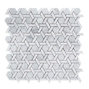 Primrose Chapel White 11.875 in. x 11.75 in. Basket Weave Textured Marble Wall & Floor Mosaic Tile (9.588 sq. ft./Case)