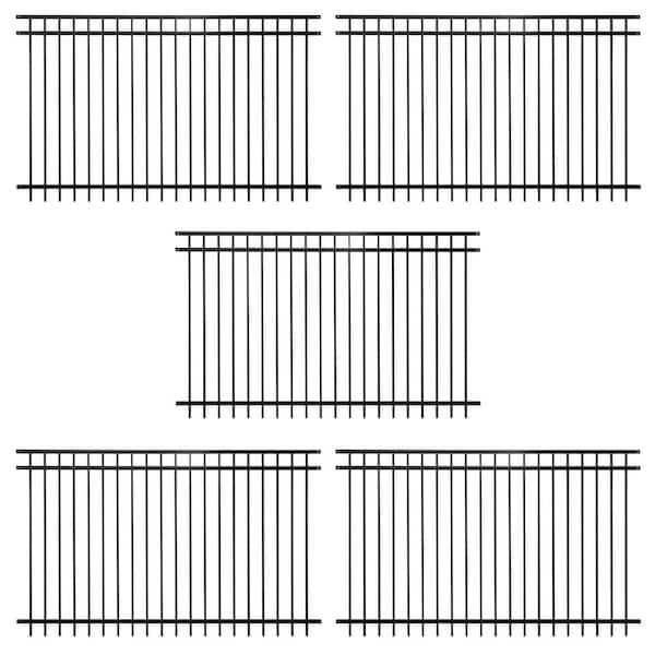 Fencer Wire 5 ft. x 8 ft. Heavy Duty Spaced Bar Flat Top Metal Fence Panel, Anti-Rust Decorative Garden Fence Panel (Pack of 5)
