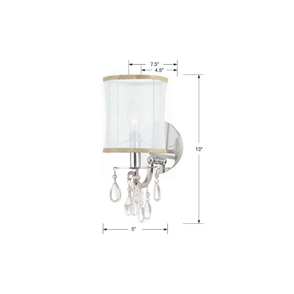 Elegant Chrome Sconce with Translucent Gold Silk Shade and Etruscan Beads