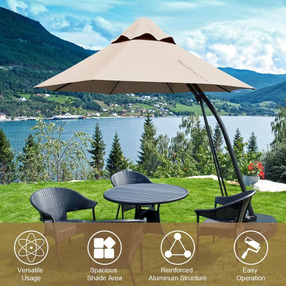 Tan 11-Foot Cantilever Patio Umbrella with Powder-Coated Aluminum Frame