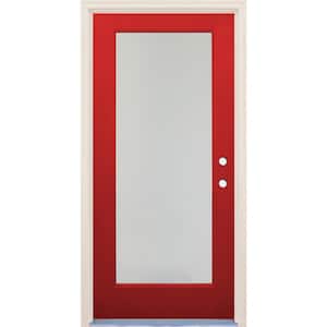 36 in. x 80 in. Left-Hand/Inswing 1 Lite Satin Etch Glass Ruby Red Fiberglass Prehung Front Door w/4-9/16" Frame