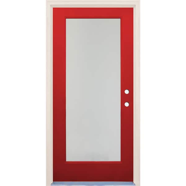 Builders Choice 36 in. x 80 in. Left-Hand/Inswing 1 Lite Satin Etch Glass Ruby Red Fiberglass Prehung Front Door w/4-9/16" Frame