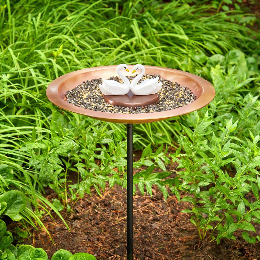 Elegant Copper Bird Bath with Swan Accents and Stand