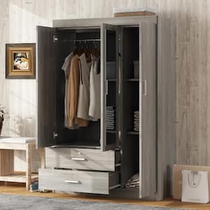 Gray Wood 41.3 in. Armoires Wardrobe with Shelves and Drawers