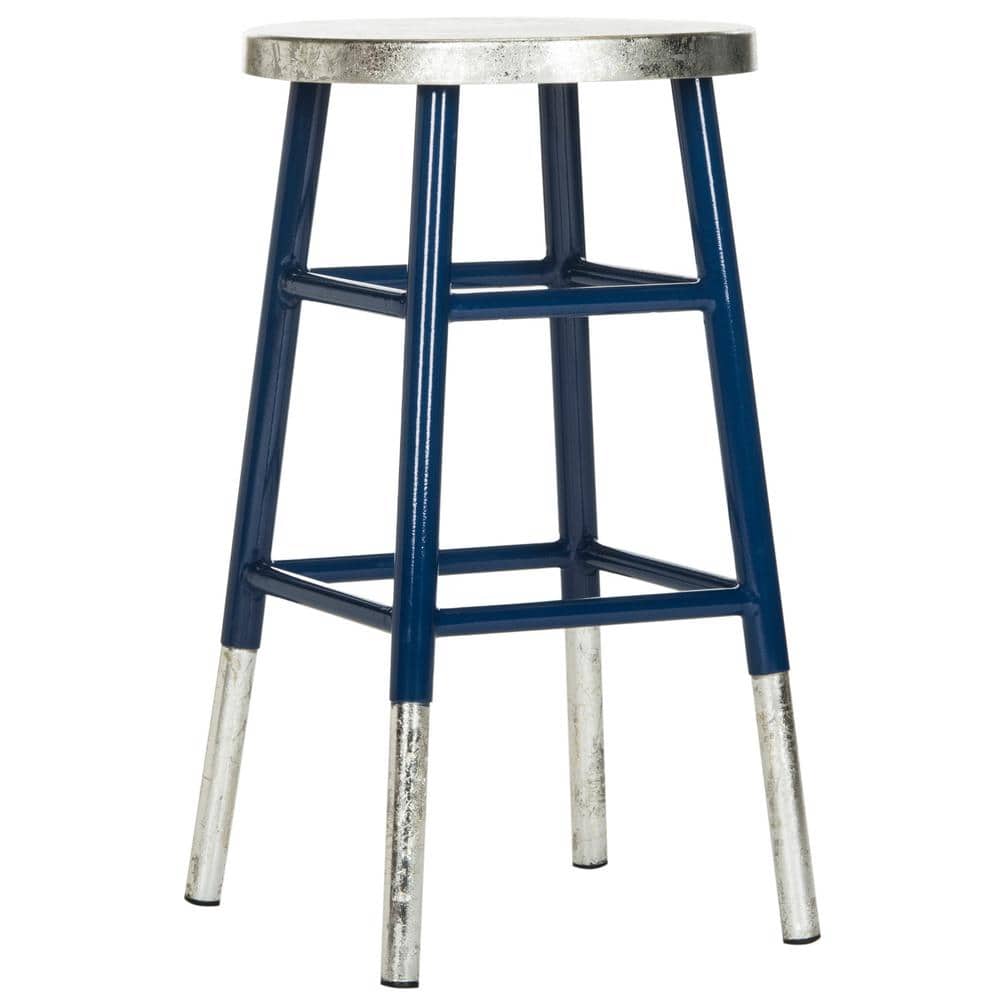 Transitional Blue and Silver Metal Counter Stool 24"