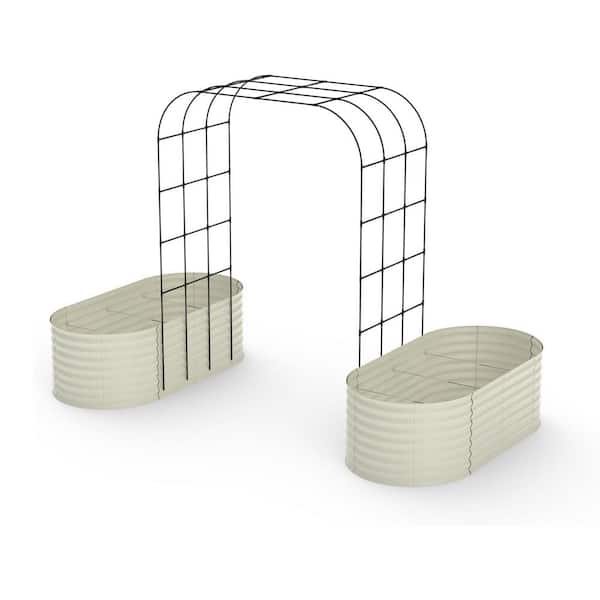 117.7 in. x 78.7 in. x 96 in. Galvanized Raised Garden Bed in Beige with Arch Trellis for Climbing Plants