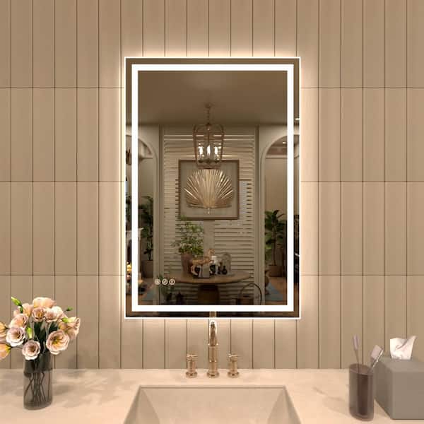 TaiMei TMMV 24 in. W. x 36 in. H Rectangular Frameless LED Light Anti-Fog Wall Bathroom Vanity Mirror in Polished Crystal