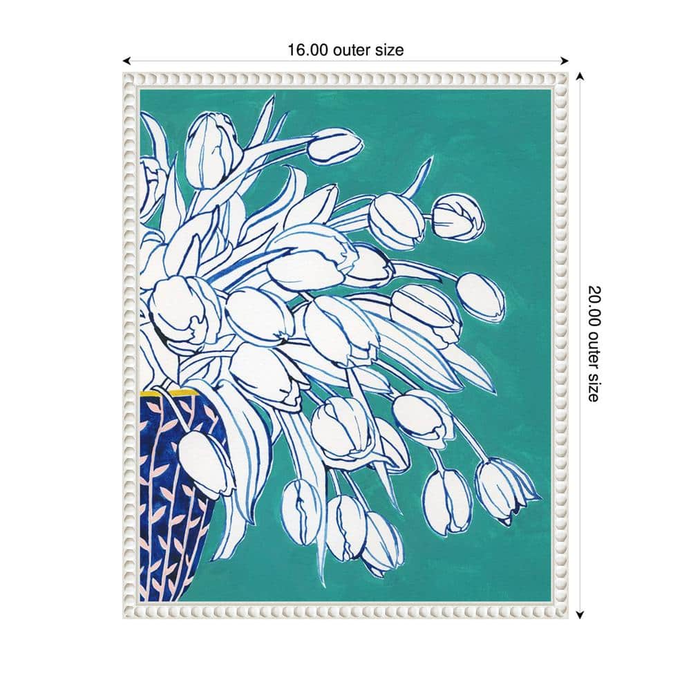 Turquoise Tulip Bouquet II White Floater Frame Canvas Print
