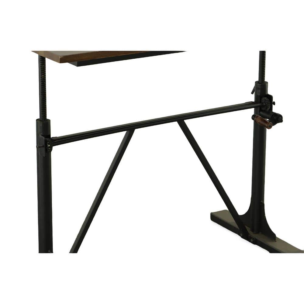 Industrial Elm and Black Cast Iron Adjustable Desk