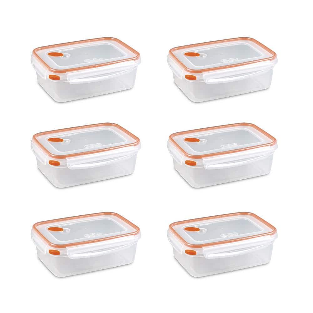 Sterilite Ultra-Seal 5.8 Cup Rectangle, Airtight Food Storage Container,  Latching Lid, Microwave and Dishwasher Safe, Clear With Orange Gasket,  1-Pack