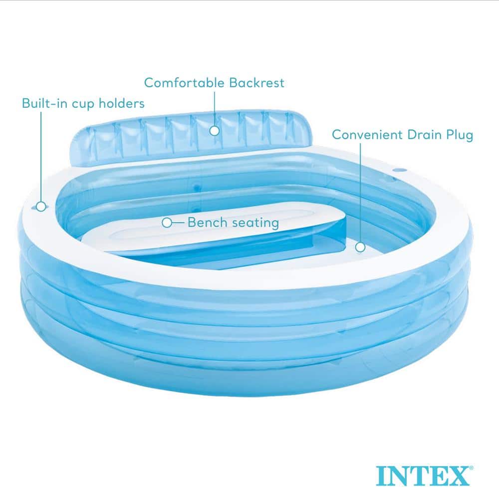 Intex Blue Inflatable Round Family Pool with Bench and Cover