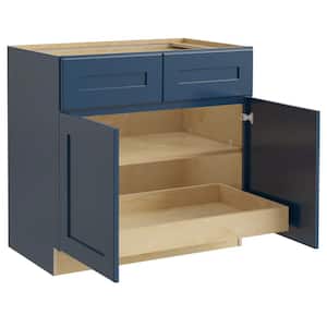 Newport Blue Painted Plywood Shaker Assembled Base Kitchen Cabinet 1 ROT Soft Close 33 in W x 24 in D x 34.5 in H