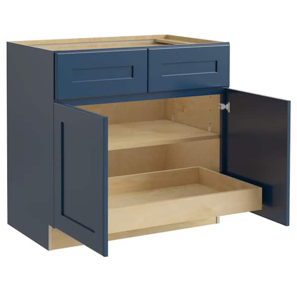 Home Decorators Collection Newport 36 in. W x 24 in. D x 34.5 in. H Assembled Plywood Base Kitchen Cabinet in Mythic Blue with 1ROT Soft Close