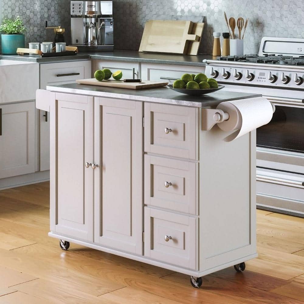 Stainless Steel Top Rectangular Kitchen Cart with Spice Rack and Storage