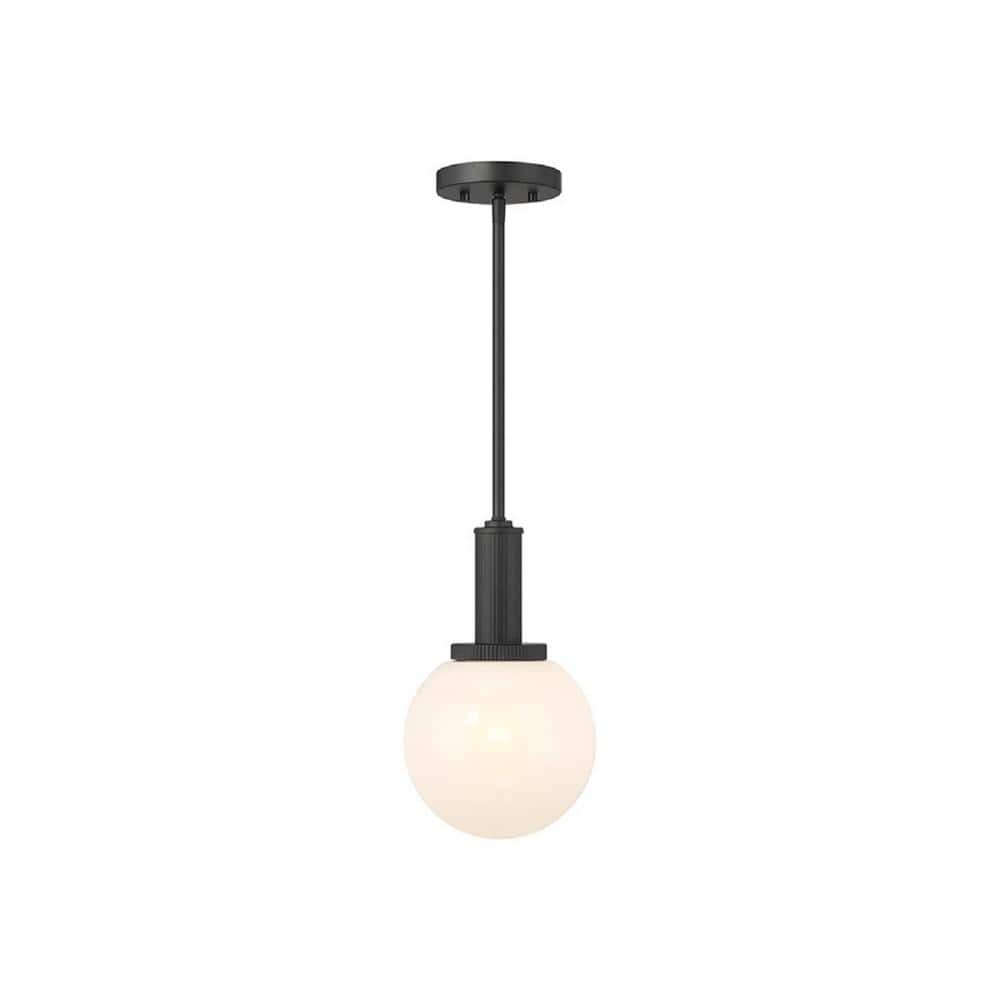 Meridian 8 in. W x 13.25 in H 1-Light Matte Black Modern Pendant Light with White Strie Glass Shade, No Bulb Included price history on PriceWatchPro