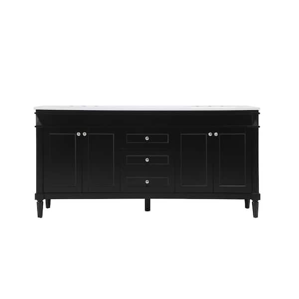 Unbranded Simply Living 72 in. W x 21 in. D x 35 in. H Bath Vanity in Black with Ivory White Engineered Marble Top