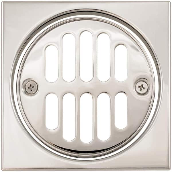 Westbrass Square Brass Shower Tile with Round Strainer Grid Drain Cover and Crown Ring, Polished Nickel