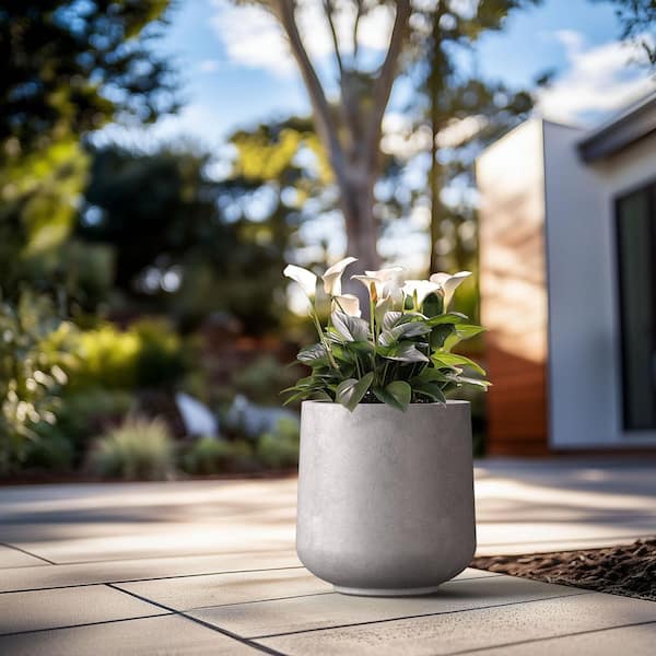 Morrava 17 in. Large Light Stone Gray Concrete Round Planter / Pot with Drainage Holes
