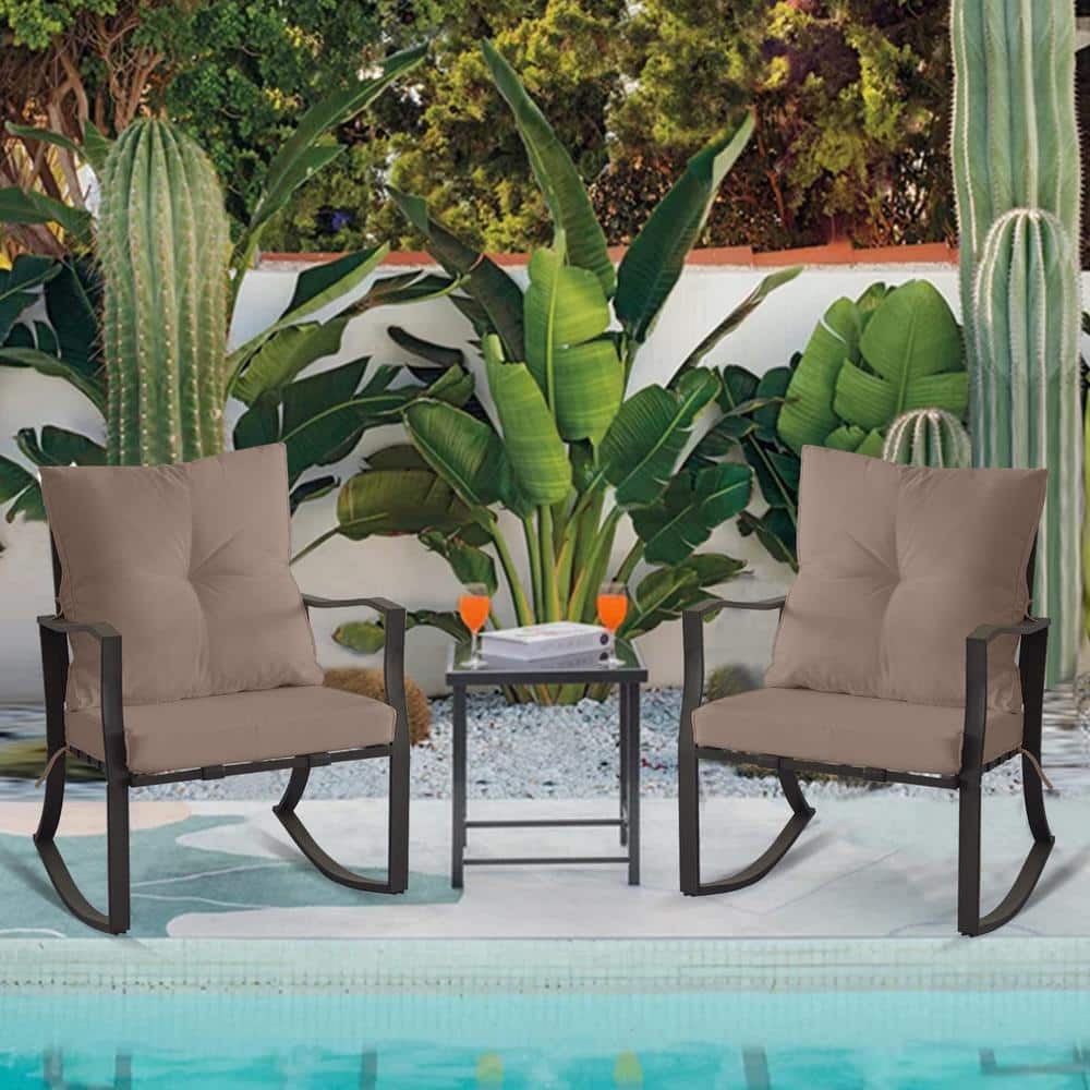 3 Piece Khkai Metal Outdoor Bistro Chair Set Patio Steel Conversation with 