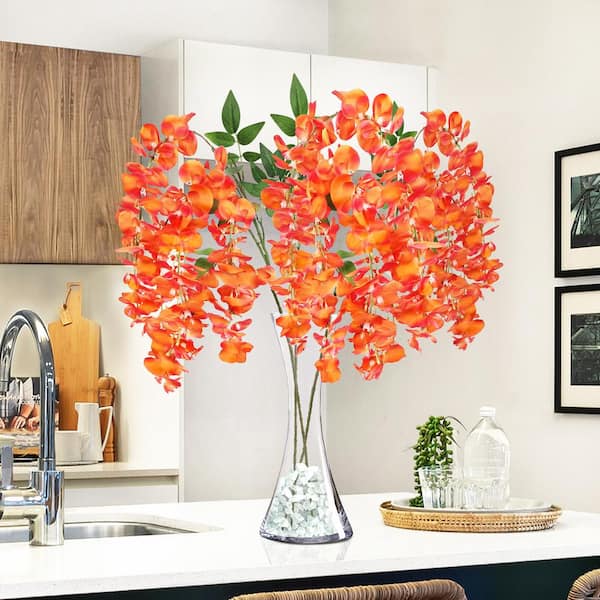 LIVING LUXURY 44 in. Orange Artificial Japanese Wisteria