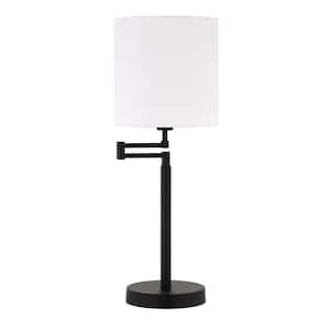 Moby 25-/12 in. Blackened Bronze Swing Arm Table Lamp with Drum Shade