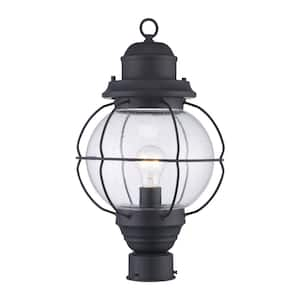 Catalina 19 in. 1-Light Black Outdoor Lamp Post Light Fixture with Seeded Glass