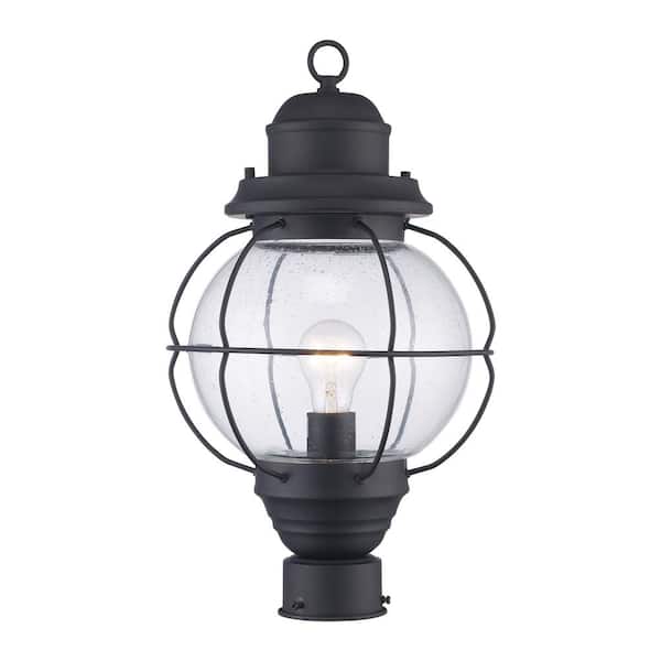 Bel Air Lighting Catalina 19 in. 1-Light Black Outdoor Lamp Post Light Fixture with Seeded Glass