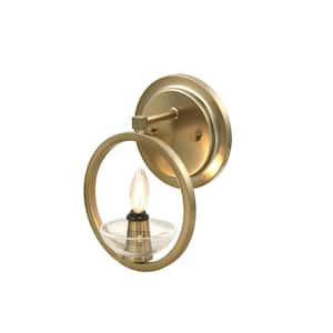 7 in. 1-Light Warm Brass Vanity Light with Clear Glass Shade