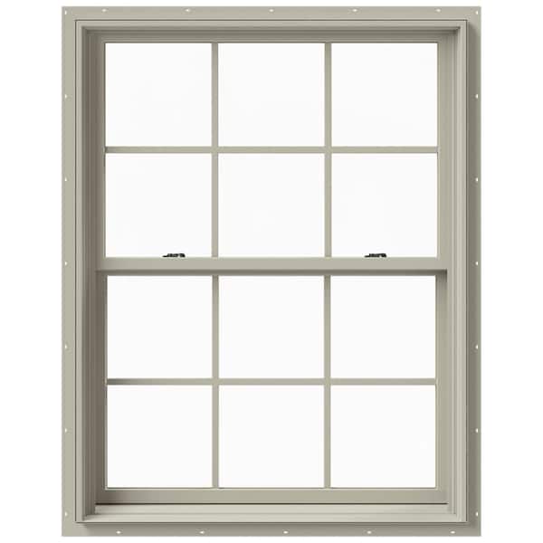 JELD-WEN 37.375 in. x 48 in. W-2500 Series Desert Sand Painted Clad Wood Double Hung Window w/ Natural Interior and Screen