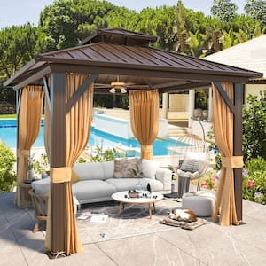 10 ft. x 10 ft. Hardtop Gazebo with Aluminum Frame, Double Galvanized Steel Roof, Curtains, and Netting
