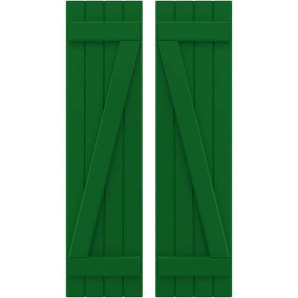 Ekena Millwork 14 in. W x 56 in. H Americraft 4-Board Exterior Real Wood Joined Board and Batten Shutters with Z-Bar in Viridian Green
